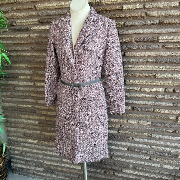Alfani Pink Gray Tweed Overcoat with Bow Belt Size 4 - Picture 8 of 10